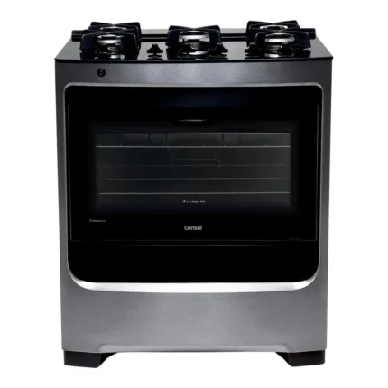 Fogão Consul 5 bocas cor Inox com mesa de vidro e grade de ferro fundido - CFS5VAR BIVOLT